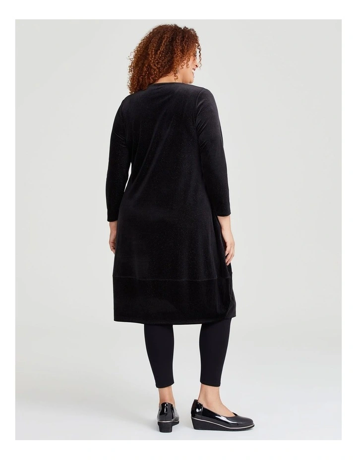 Lurex Stripe Velour Dress in Black image 2