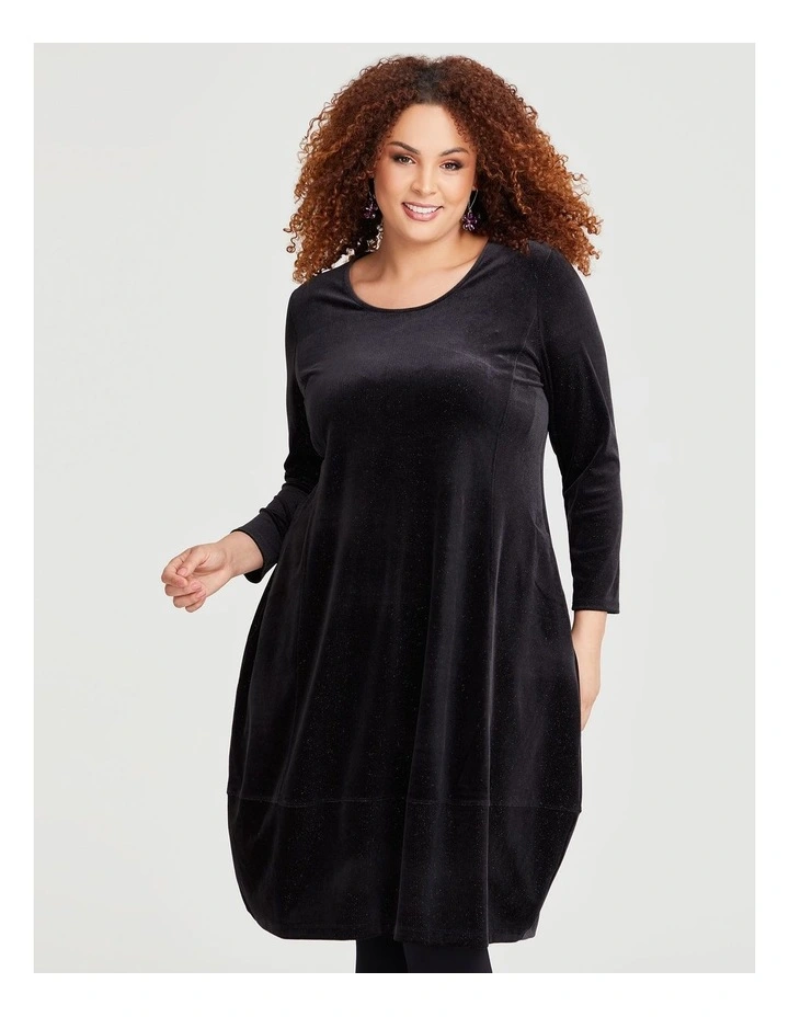 Lurex Stripe Velour Dress in Black image 3