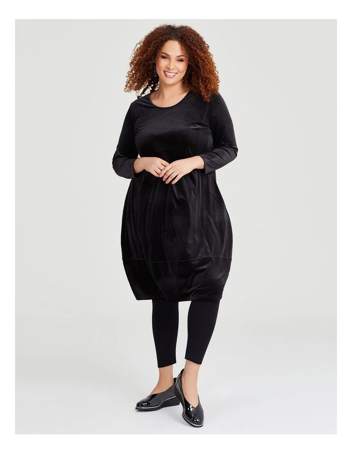 Lurex Stripe Velour Dress in Black image 5