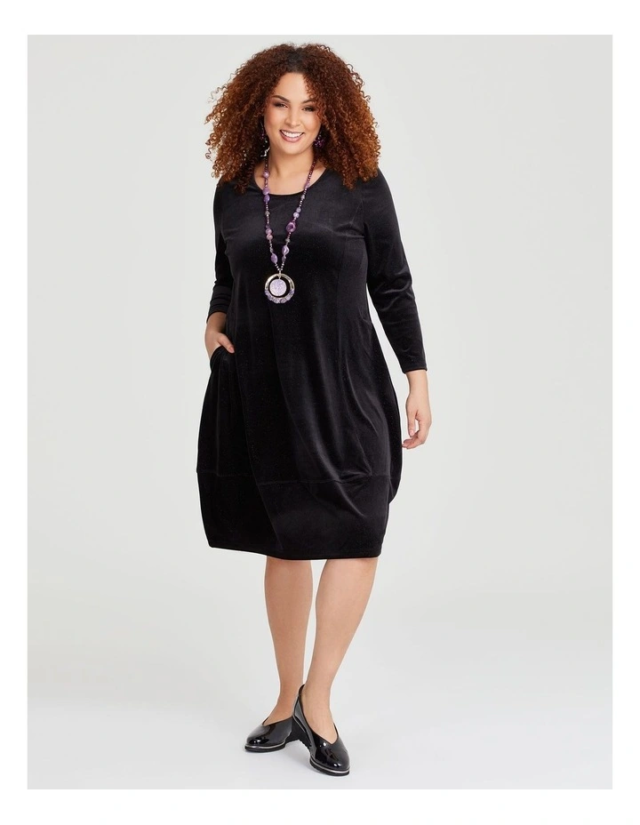 Lurex Stripe Velour Dress in Black image 7