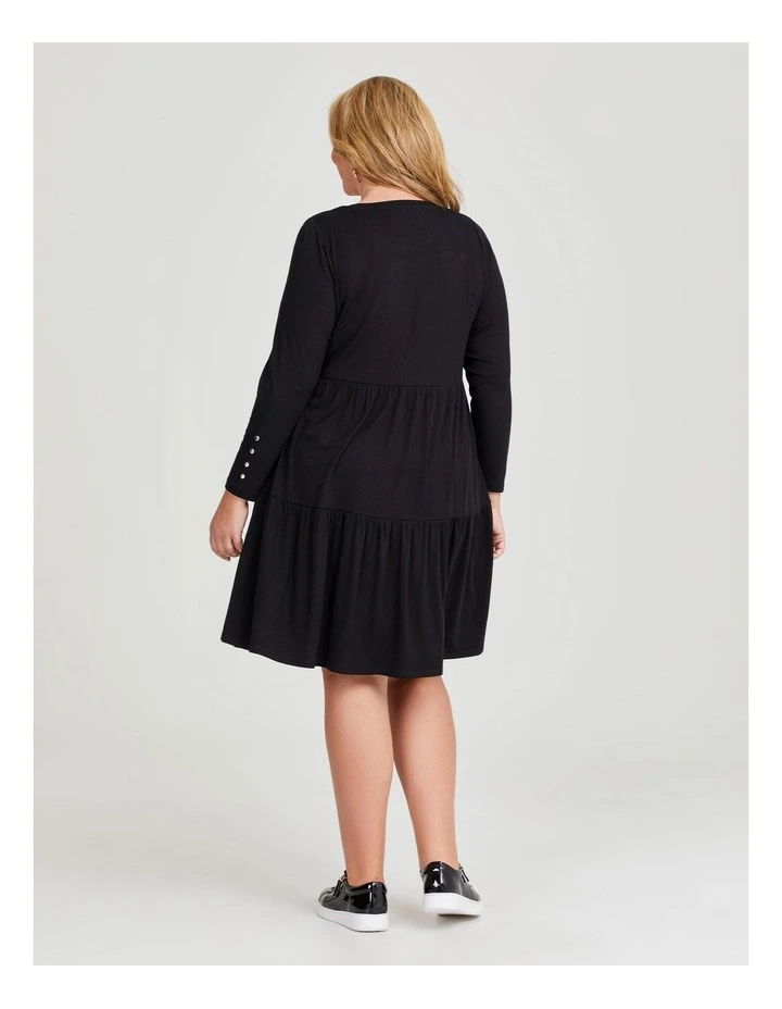 Natural Mini Rib Tiered Dress in Black image 2