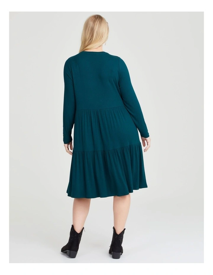Natural Mini Rib Tiered Dress in Evergreen image 2