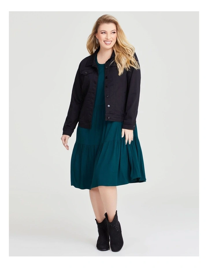 Natural Mini Rib Tiered Dress in Evergreen image 5