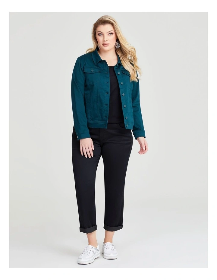 Coloured Classic Denim Jacket in Evergreen image 4
