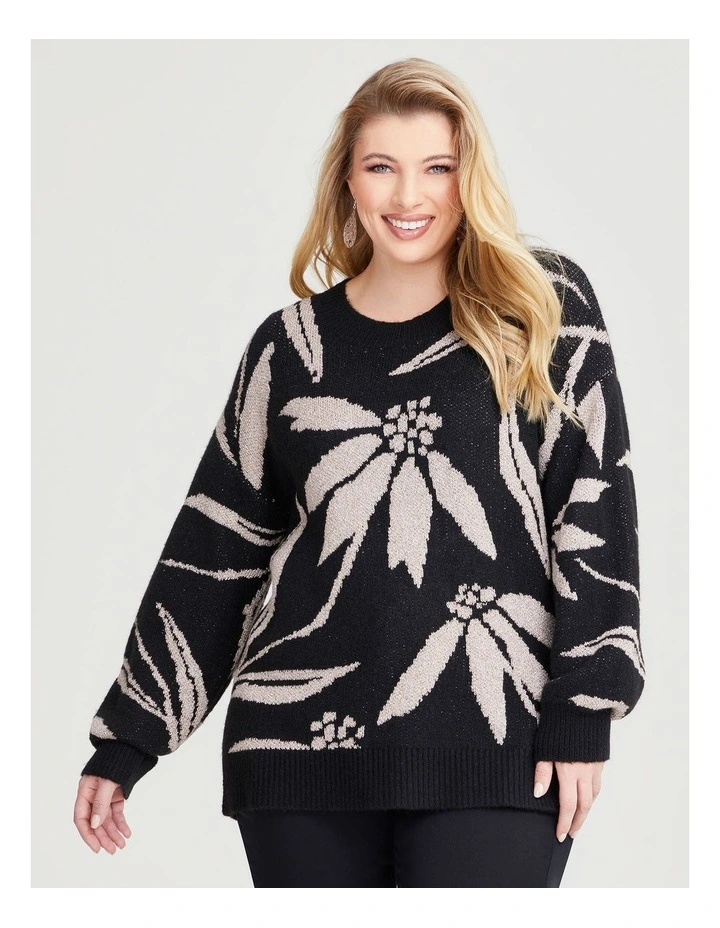 Floral Lurex Mix Jumper in Black/Bronze image 1