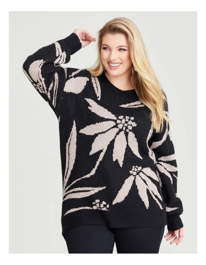 Floral Lurex Mix Jumper in Black/Bronze image 3