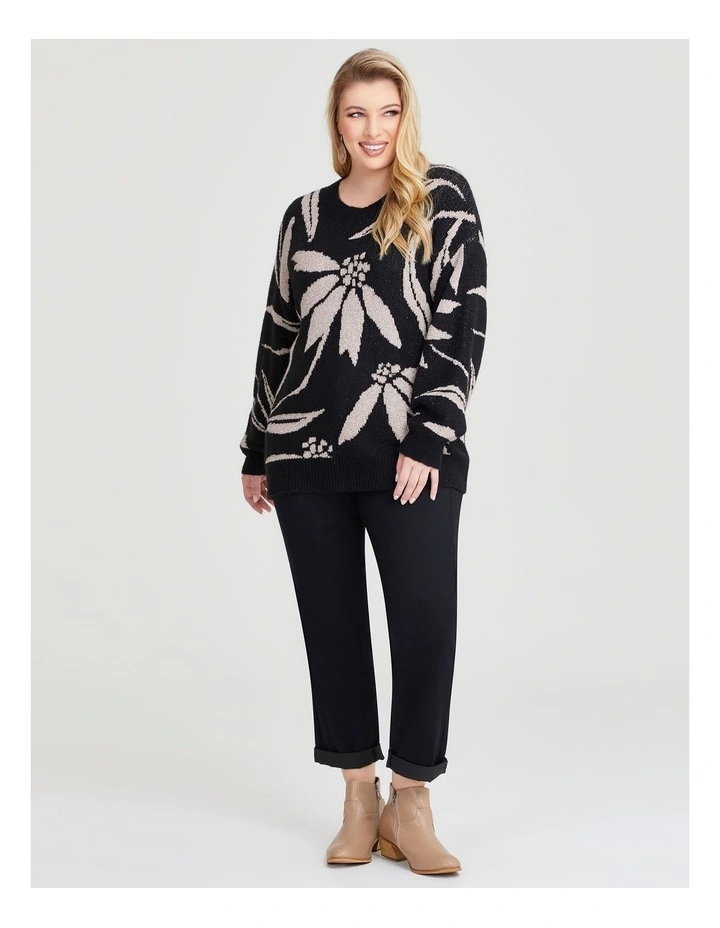 Floral Lurex Mix Jumper in Black/Bronze image 4