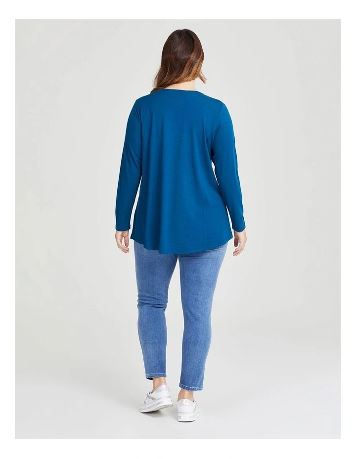 Wool Bamboo V-neck Top in Harbour Blue image 2