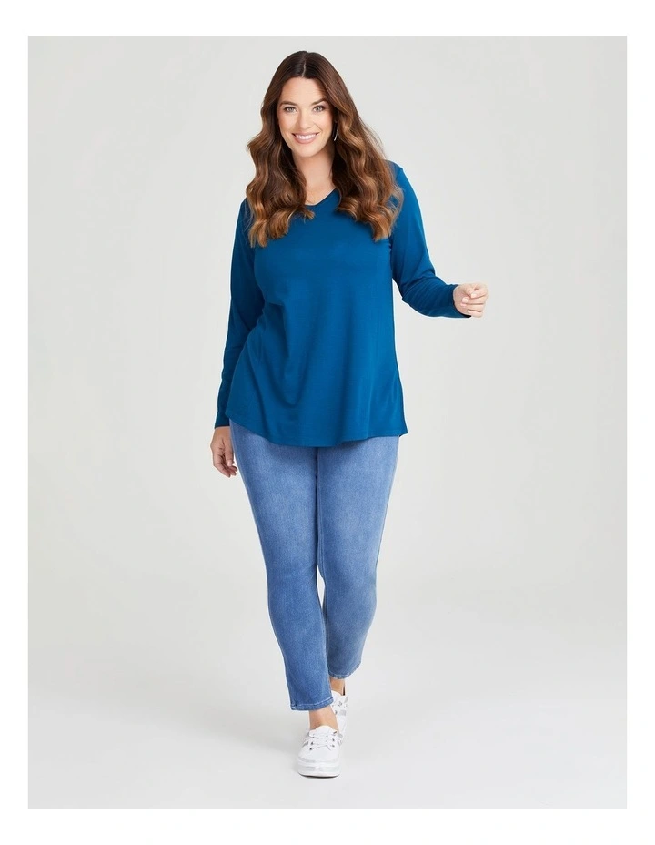 Wool Bamboo V-neck Top in Harbour Blue image 4