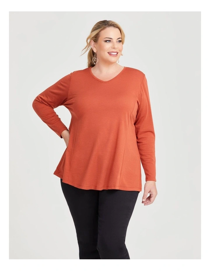 Wool Bamboo V-neck Top in Mecca Orange image 1