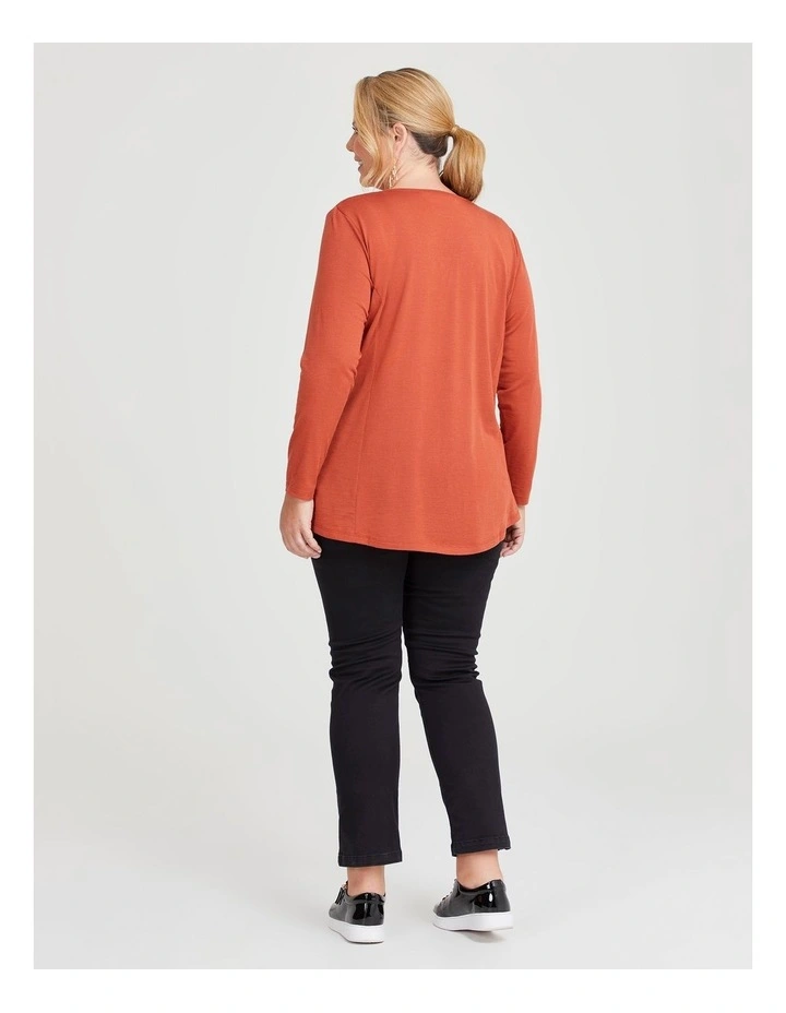 Wool Bamboo V-neck Top in Mecca Orange image 2
