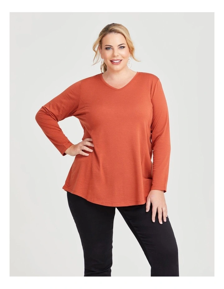 Wool Bamboo V-neck Top in Mecca Orange image 3