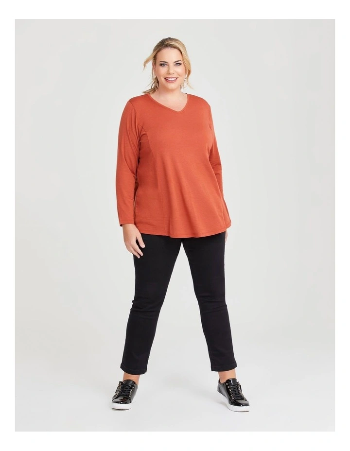 Wool Bamboo V-neck Top in Mecca Orange image 4