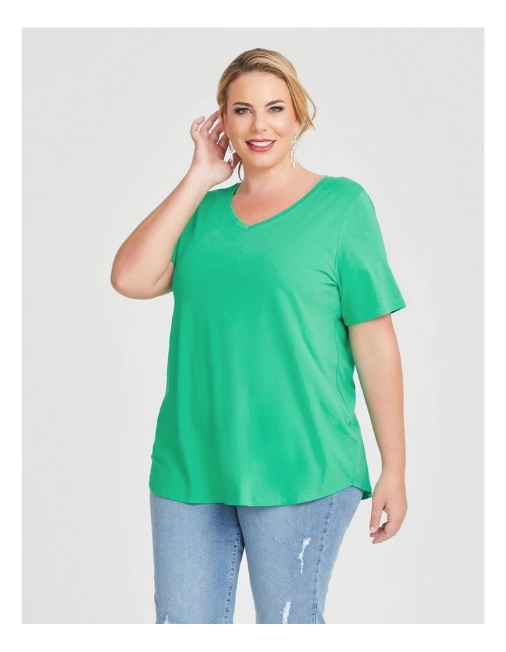 Australian Cotton V-neck T-shirt in Spring Jade image 3