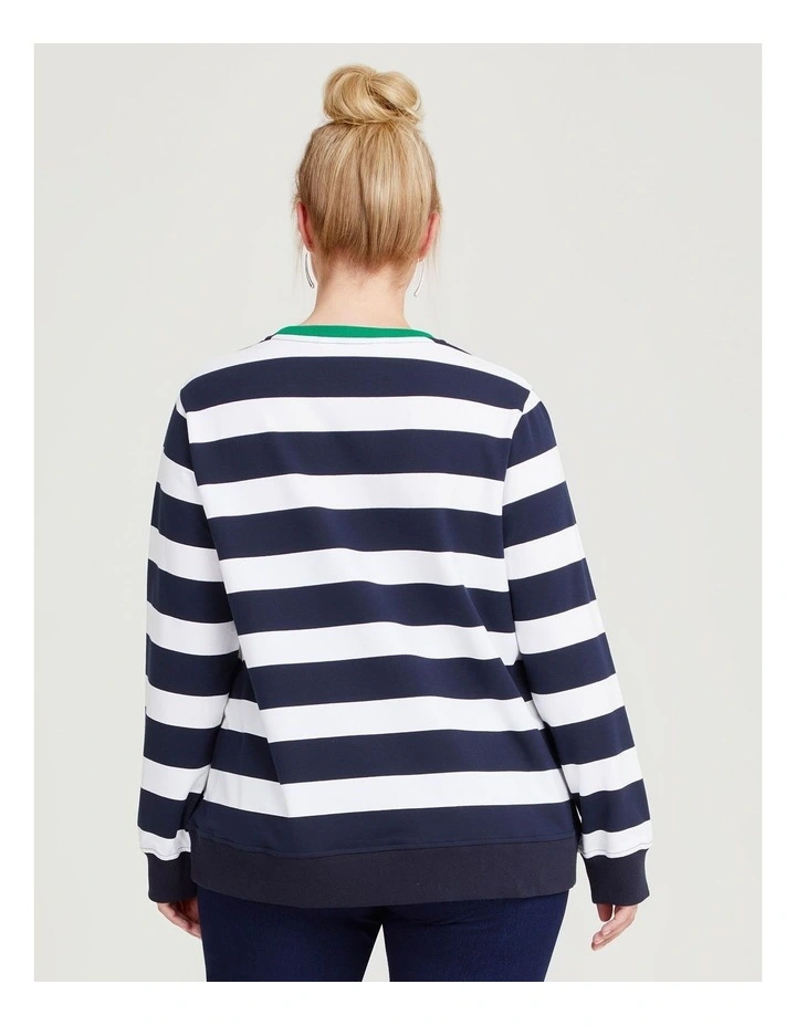 Cotton Stripe Star Sweatshirt in Navy image 2