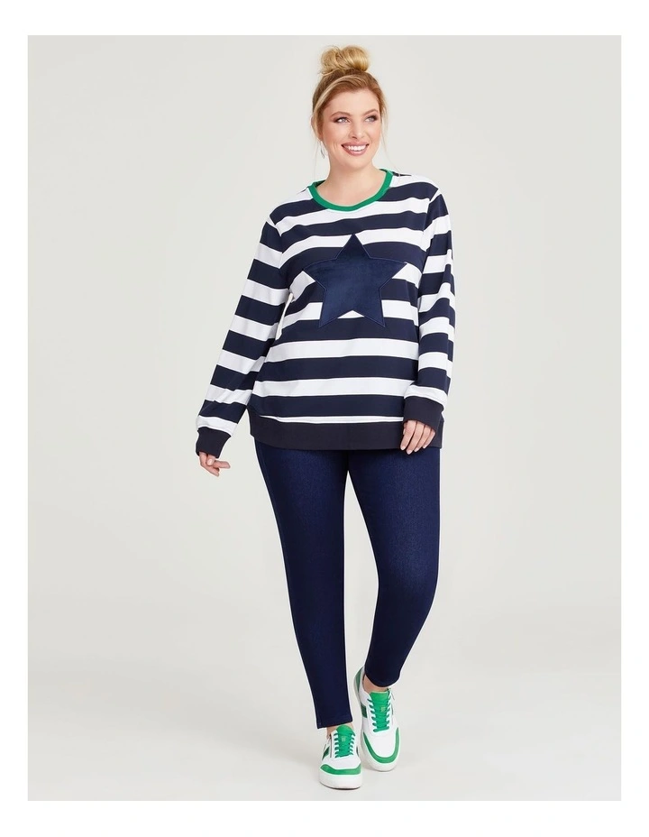 Cotton Stripe Star Sweatshirt in Navy image 4
