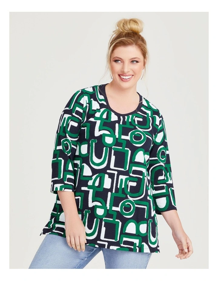 Cotton Textured Abstract Top in Print image 3