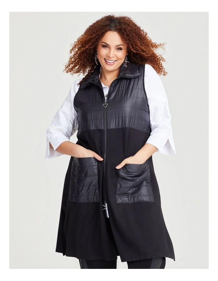 Longline Zip Bamboo Vest in Black image 1