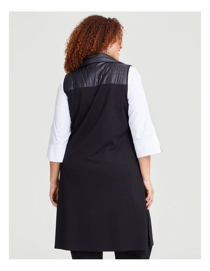 Longline Zip Bamboo Vest in Black image 2