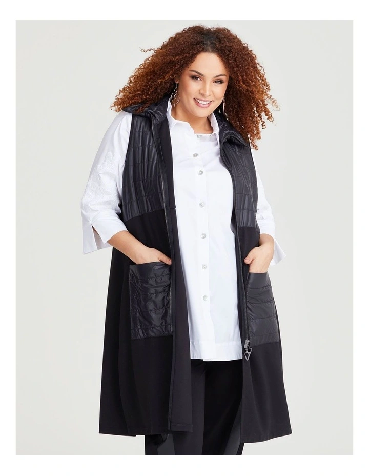 Longline Zip Bamboo Vest in Black image 3