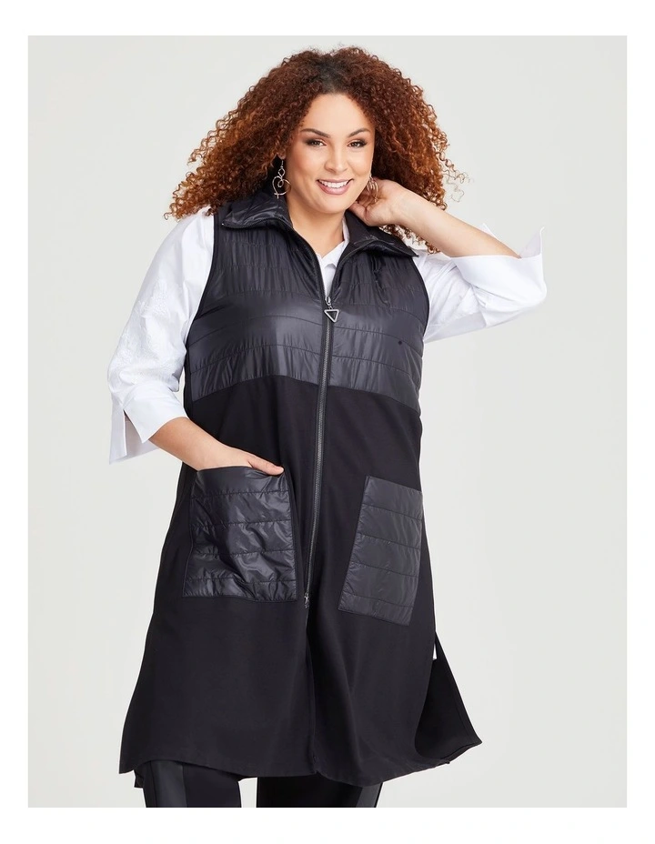 Longline Zip Bamboo Vest in Black image 4