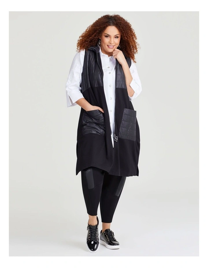 Longline Zip Bamboo Vest in Black image 5