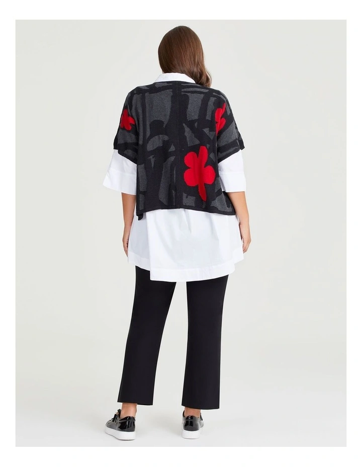 Daisy Knit Cotton Cardigan in Black/Charcoal/Red image 2