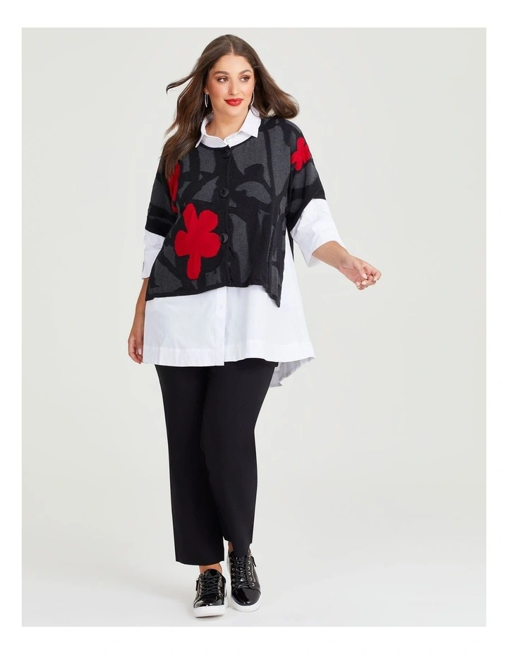 Daisy Knit Cotton Cardigan in Black/Charcoal/Red image 4