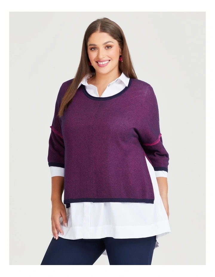 Twist Yarn Cotton Jumper in Dark Indigo/Hot Pink image 1