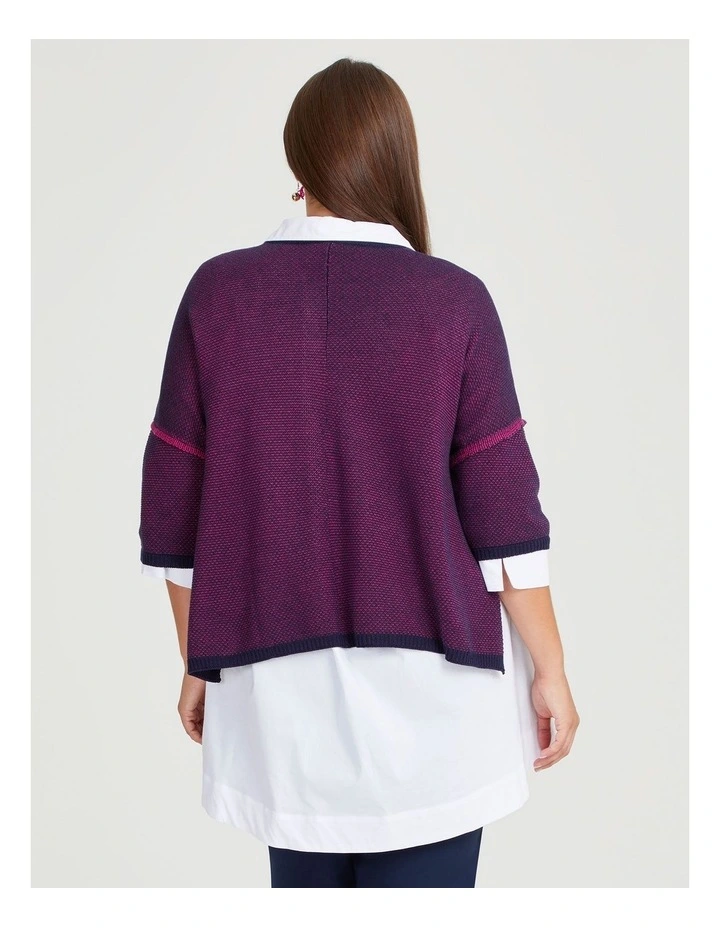 Twist Yarn Cotton Jumper in Dark Indigo/Hot Pink image 2