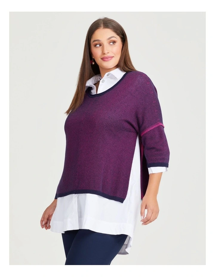 Twist Yarn Cotton Jumper in Dark Indigo/Hot Pink image 3