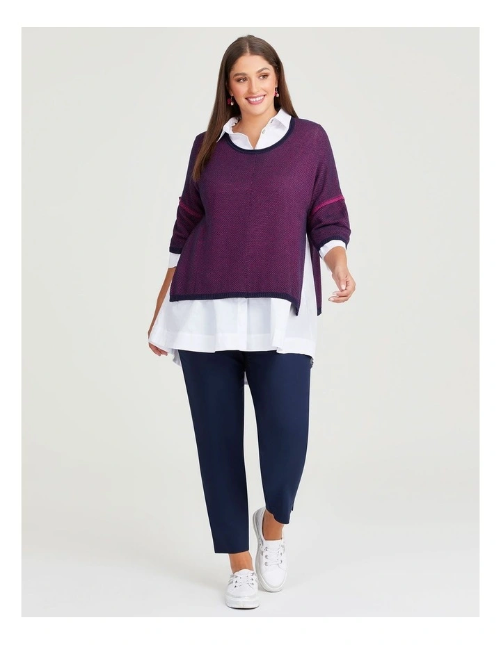 Twist Yarn Cotton Jumper in Dark Indigo/Hot Pink image 4