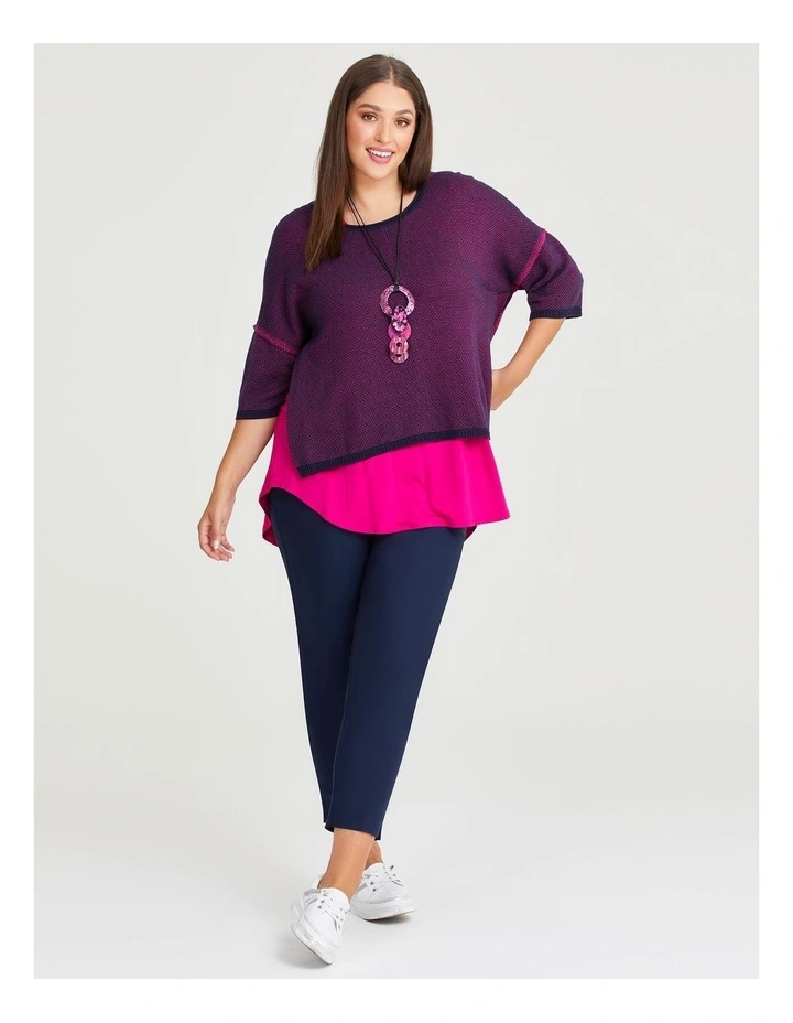Twist Yarn Cotton Jumper in Dark Indigo/Hot Pink image 5