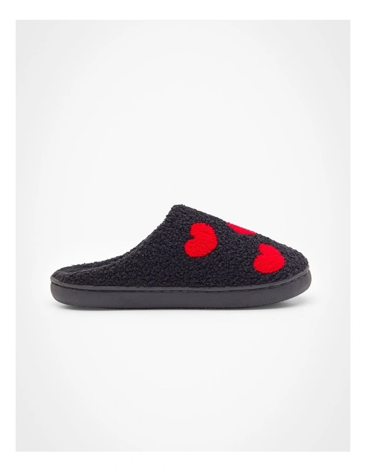 Fluffy Heart Slippers in Black image 1