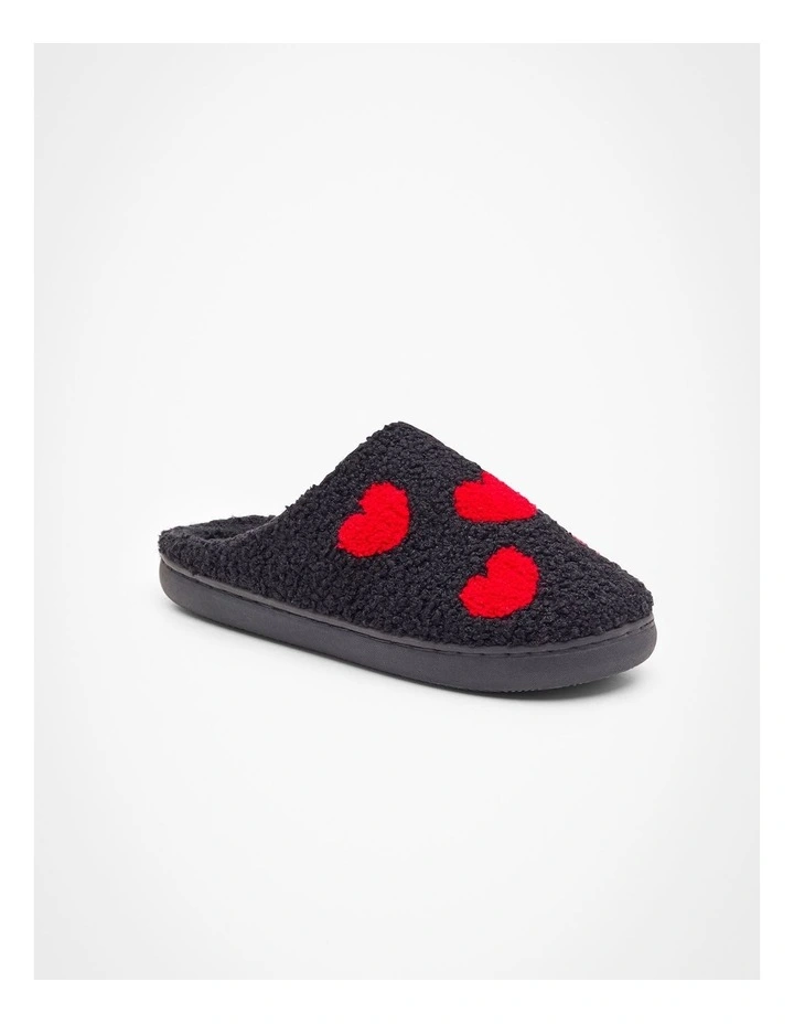 Fluffy Heart Slippers in Black image 2