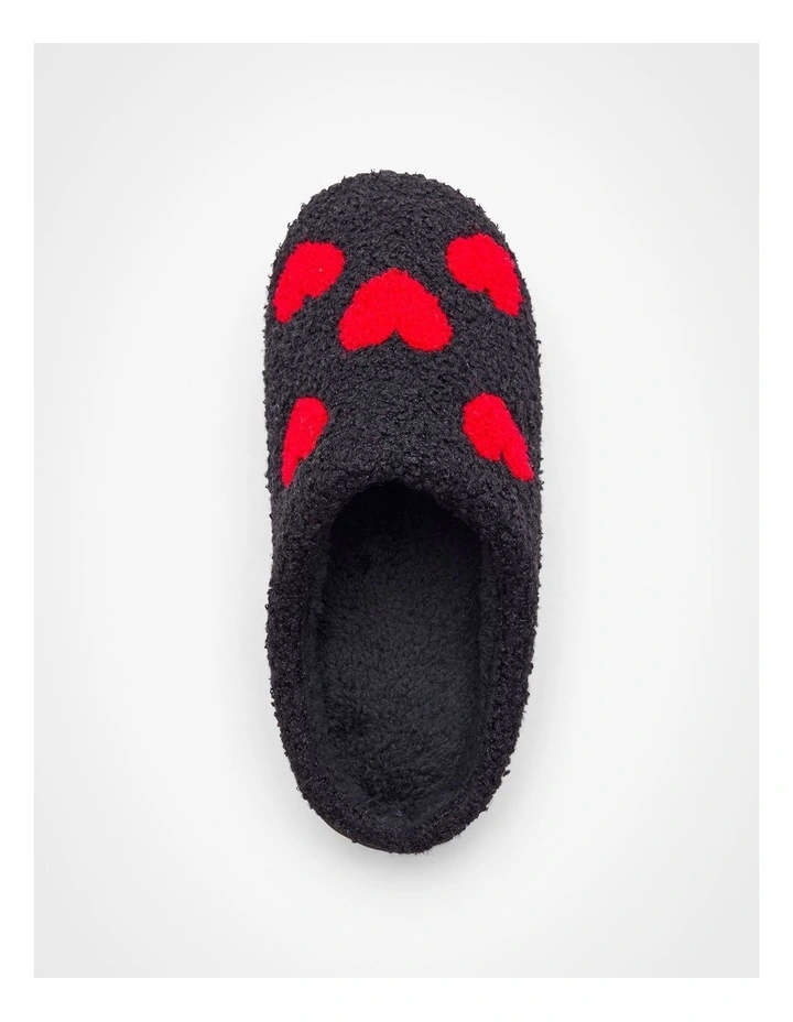Fluffy Heart Slippers in Black image 3