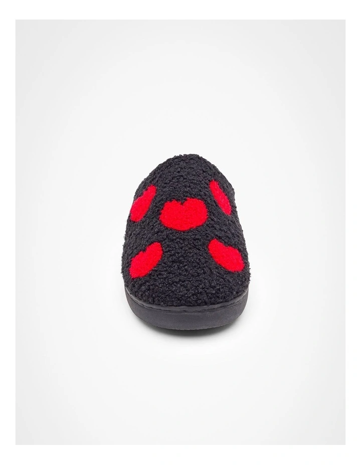 Fluffy Heart Slippers in Black image 4