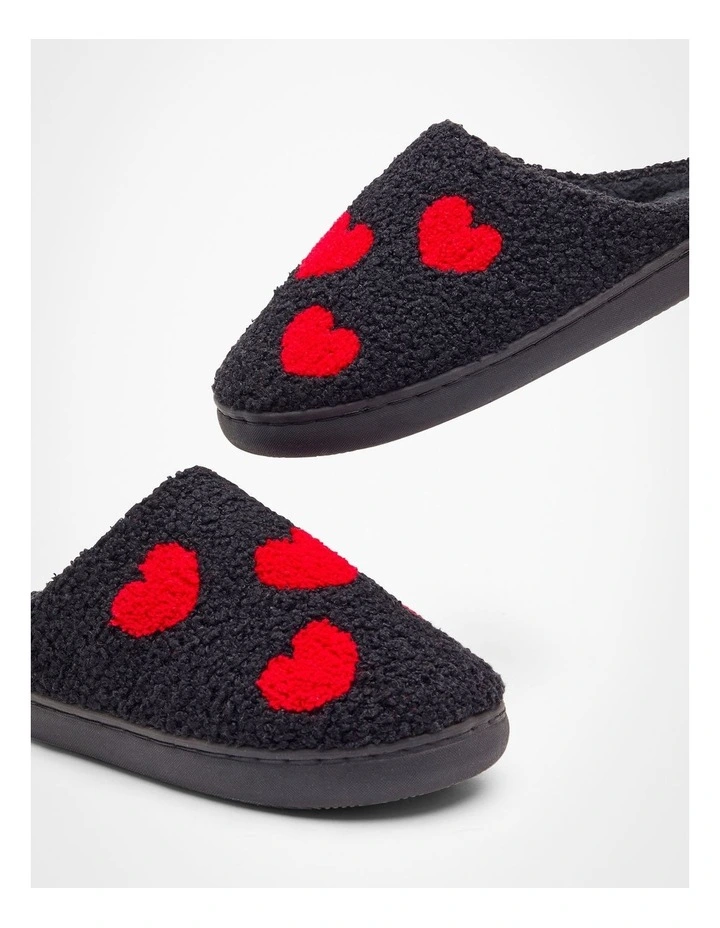 Fluffy Heart Slippers in Black image 6