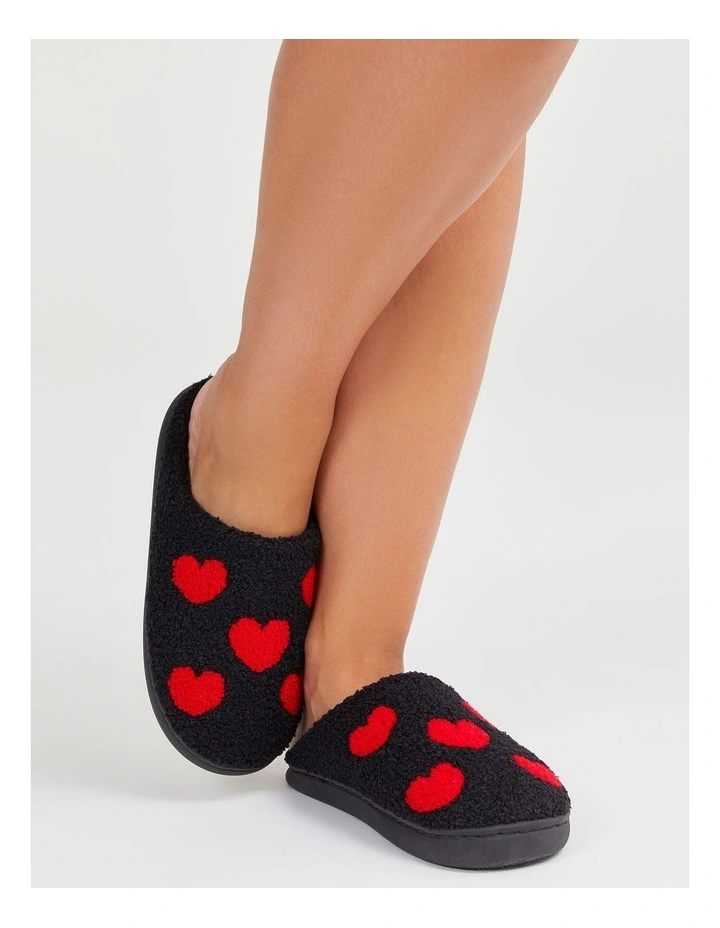 Fluffy Heart Slippers in Black image 7