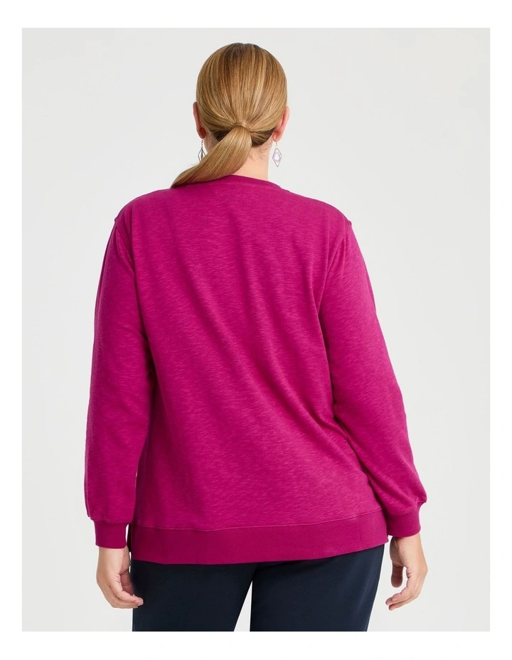 Boyfriend Tunic Sweat Top in Magenta image 2