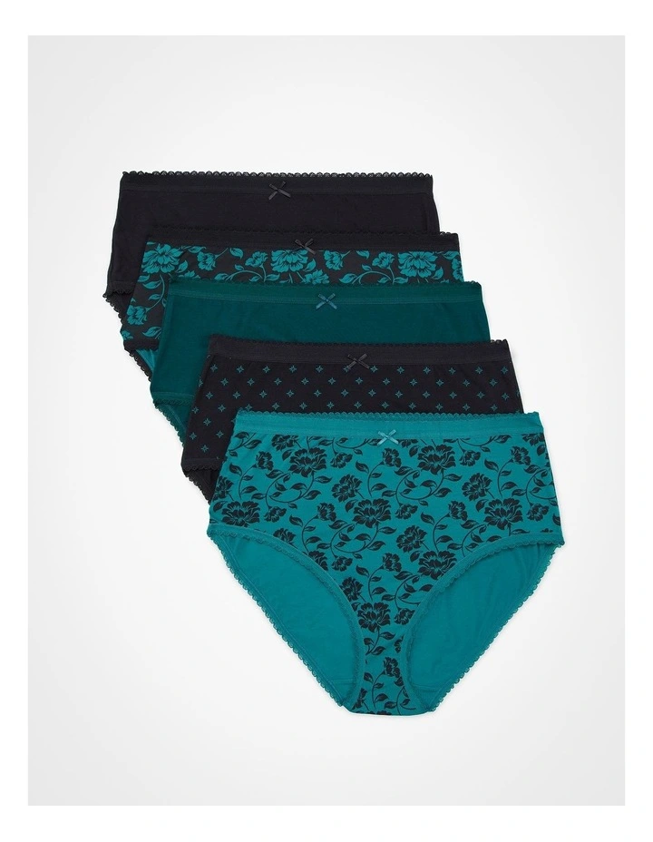 Cotton Teal Floral Briefs 5 Pack in Multi image 1