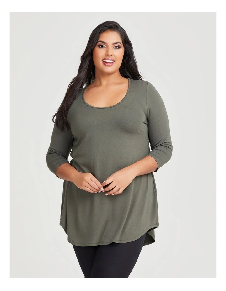 Bamboo Base 3/4 Sleeve Top in Dusty Olive image 3