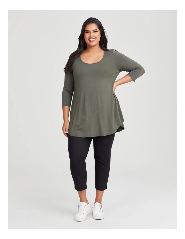 Bamboo Base 3/4 Sleeve Top in Dusty Olive image 4