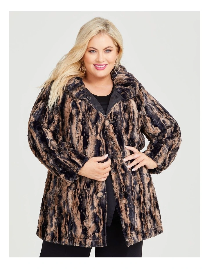Faux Fur Reversible Spot Coat in Black image 1