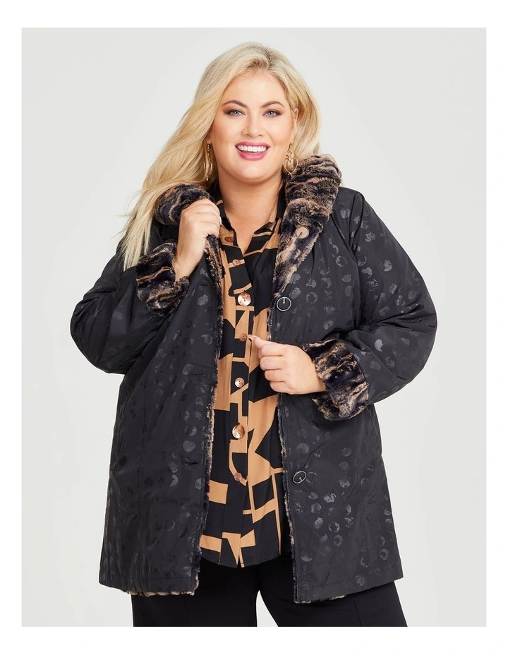 Faux Fur Reversible Spot Coat in Black image 5