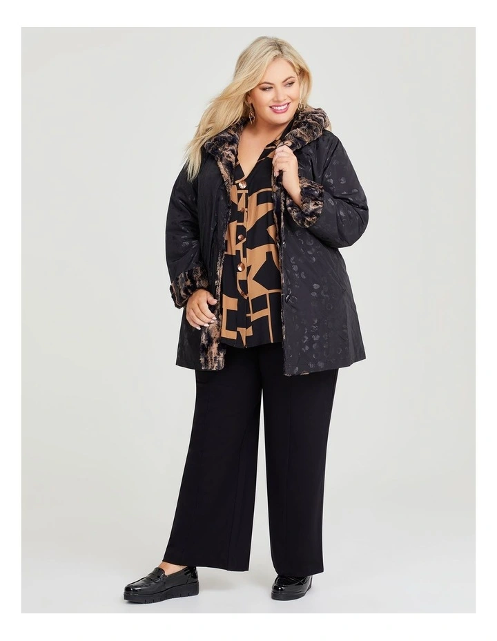 Faux Fur Reversible Spot Coat in Black image 6