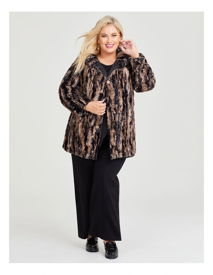 Faux Fur Reversible Spot Coat in Black image 7
