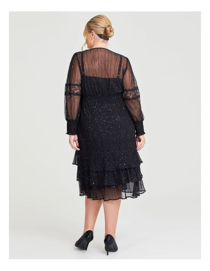 Lydia Lace Sparkle Cocktail Dress in Black image 2