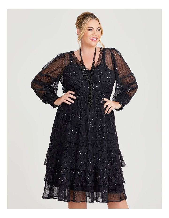 Lydia Lace Sparkle Cocktail Dress in Black image 3