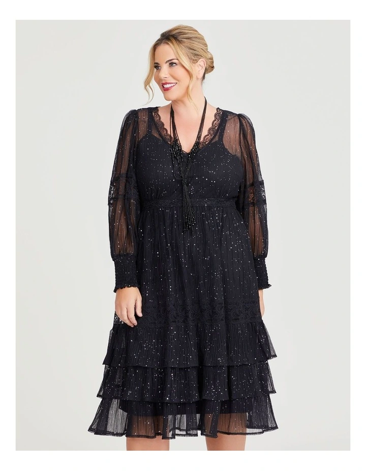 Lydia Lace Sparkle Cocktail Dress in Black image 5